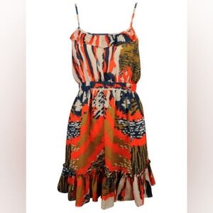 Abstract Print Ruffle Dress